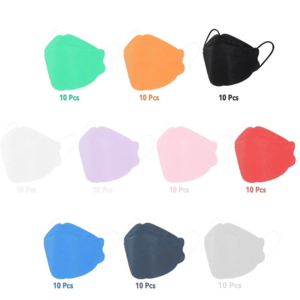 UNISEX 100 PCS (10 Color) Adult Multicolored KF94 Face Masks with Nose Clip